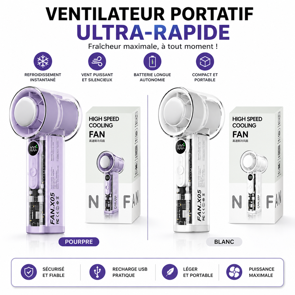 Ventilateur portable transparent à LED rechargeable, haute vitesse, puissant, mini-refroidisseur USB, ODM/OEM disponible - supermarchand