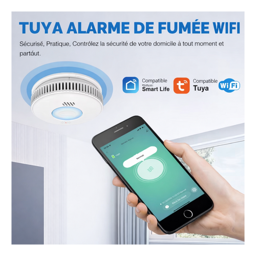 Détecteur de fumée photoélectrique intelligent sans fil portable avec batterie 3V WIFI, alarme incendie avec WIFI - supermarchand