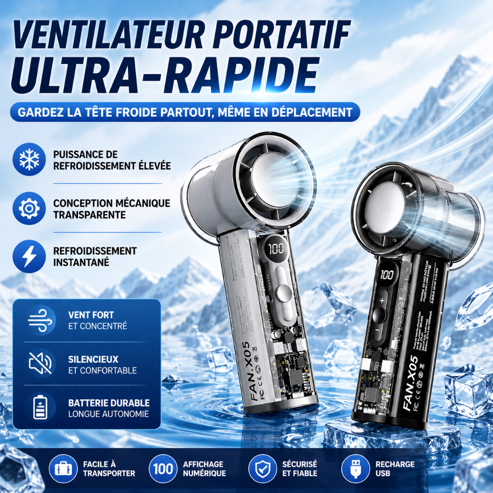 Ventilateur portable transparent à LED rechargeable, haute vitesse, puissant, mini-refroidisseur USB, ODM/OEM disponible - supermarchand