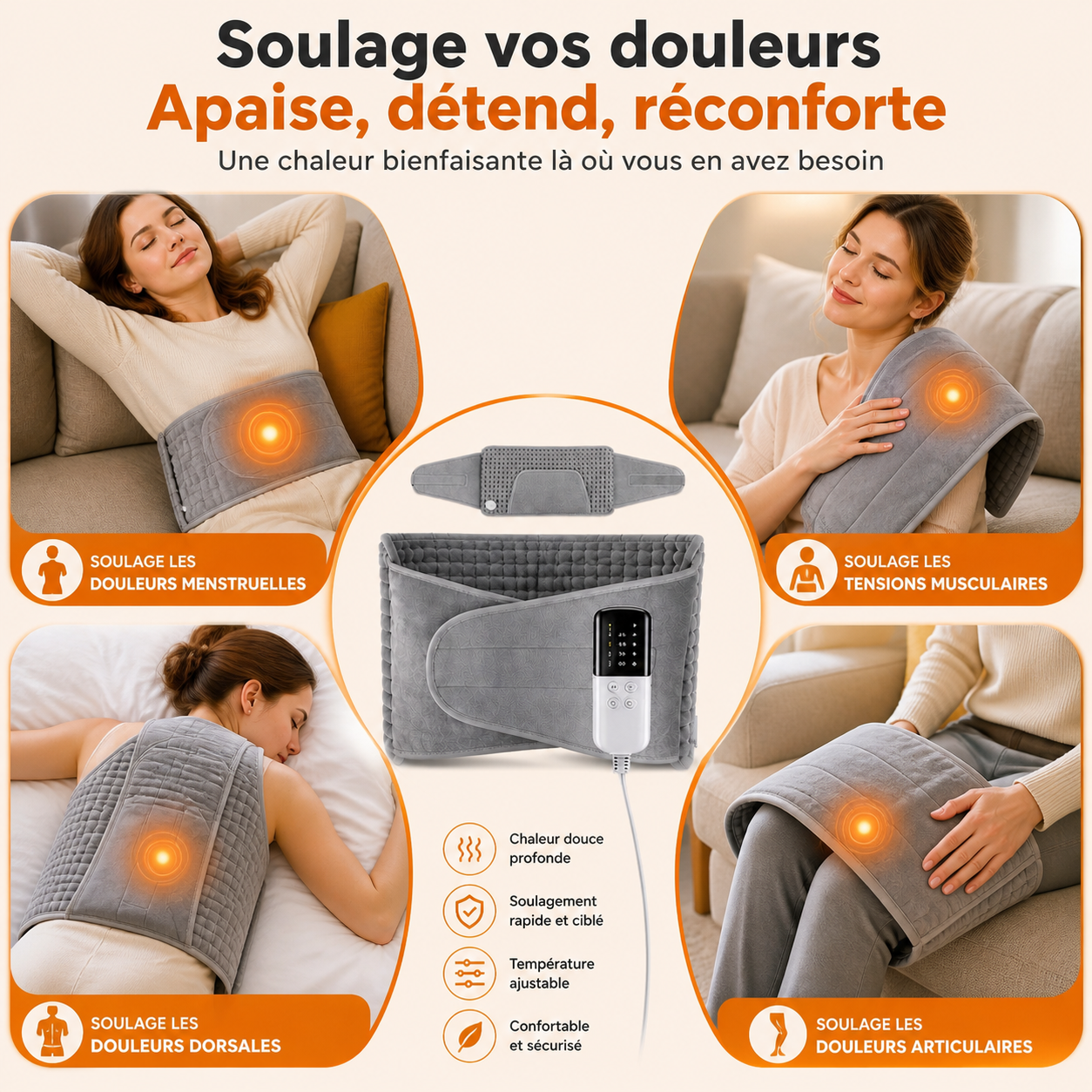 Ceinture chauffante électrique intelligente pour soulager les douleurs menstruelles, lavable, avec minuterie, pour le ventre et l'abdomen - supermarchand